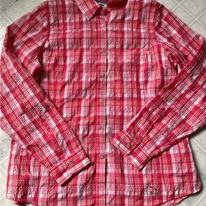 Ll Bean Pink Plaid Nylon Vented Mesh Pocket outdoor Shirt